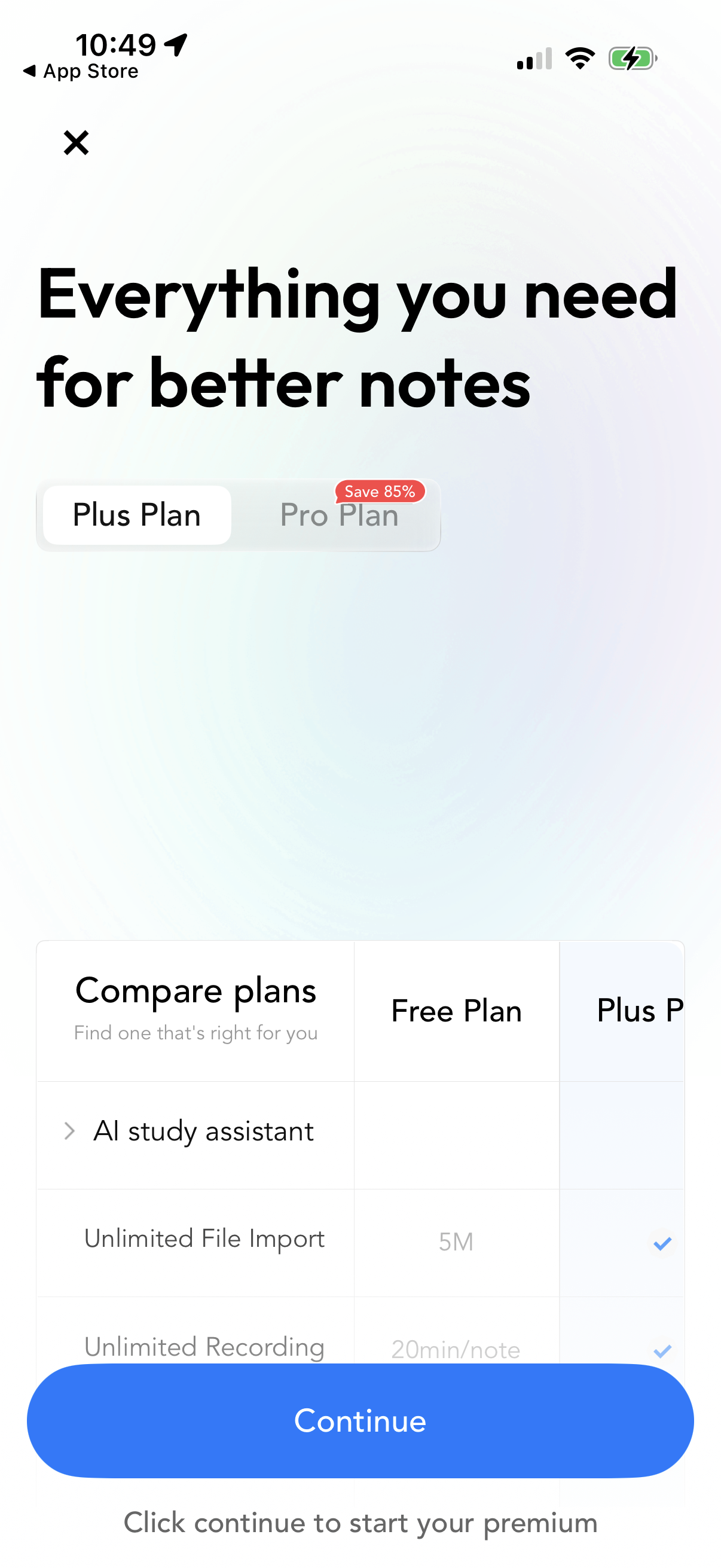 freenote pricing screenshot